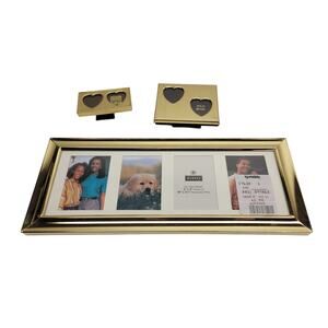 3 Lot Brass Picture Frames Burnes 4-Photo Solid Brass Double Heart New Old Stock